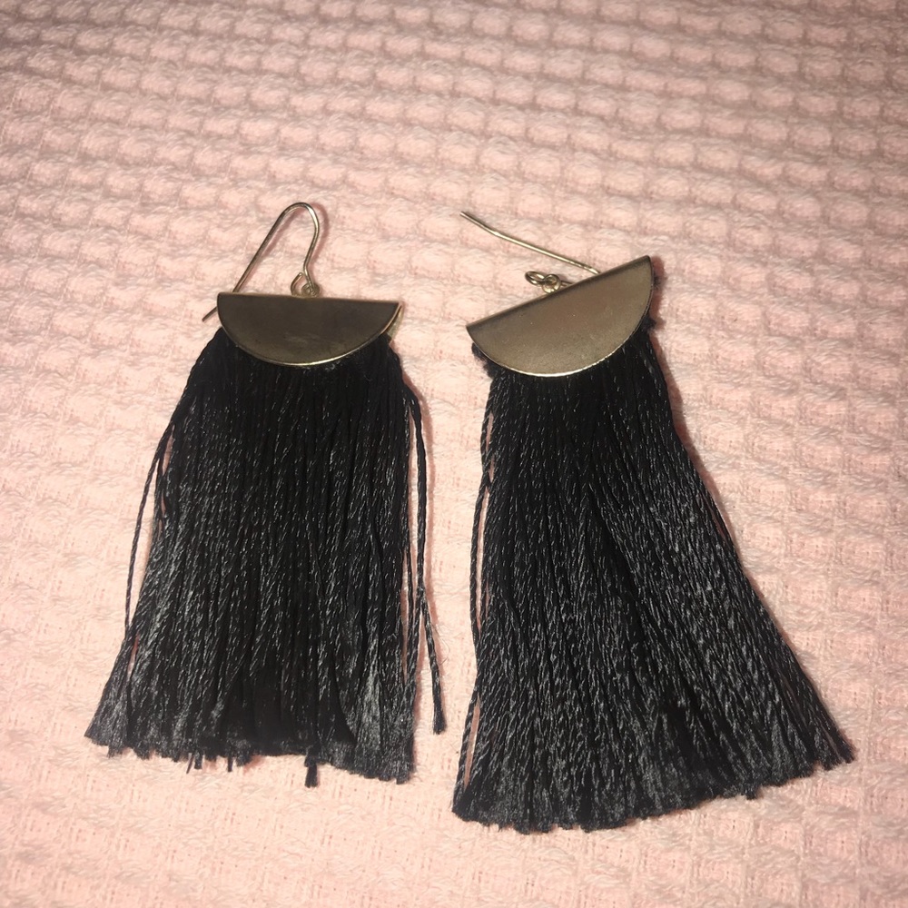 Black thread with gold earrings